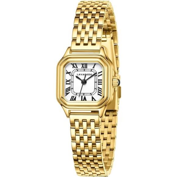 Gold Roman Numeral Watch for Women Small Square Waterproof Quartz Stainless - Picture 1 of 7
